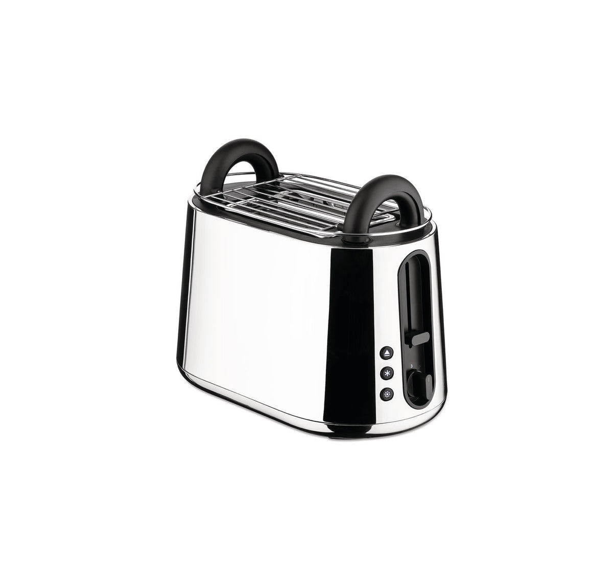Alessi Toru broodrooster in rvs, schuine hoek met warmhoudrooster