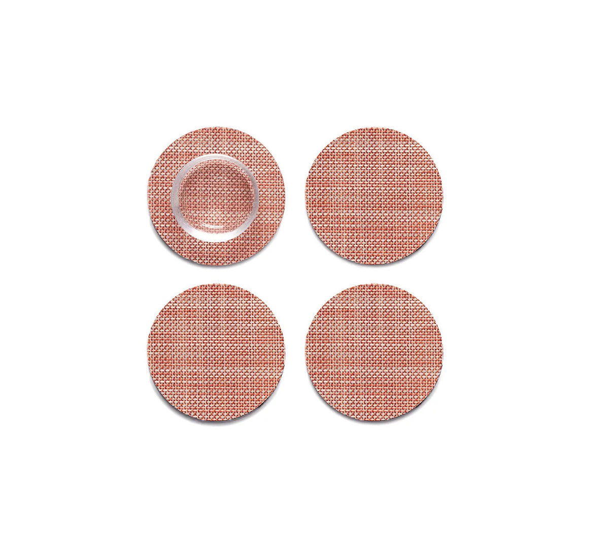 Set van 4 mooie onderzetters in terracotta, serie Mini Basketweave, met kopje op één onderzetter