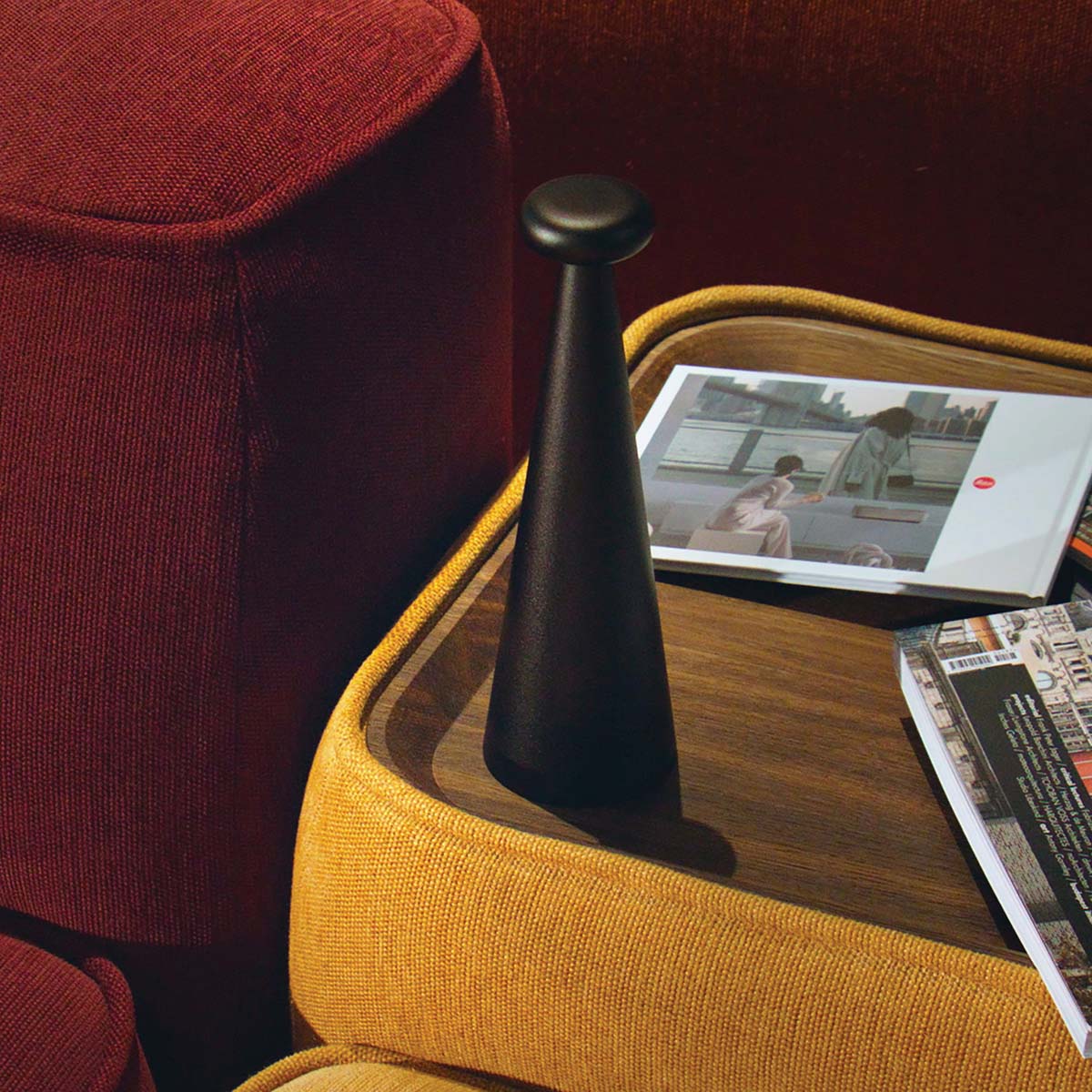 Bedin lamp in brown, switched off, on side table
