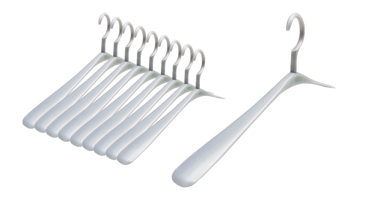 Alessi Kira brede kledinghangers met haak, set van 10, zilver