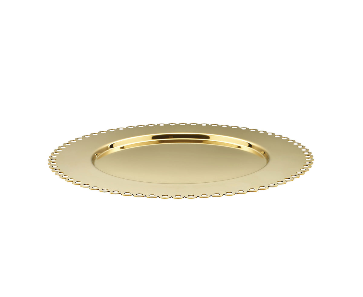 Alessi Il Tornitore Matto onderbord, rond met geperforeerde rand in goud