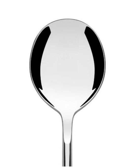 Clivo coffee spoon by Alessi, close-up of the round, mirror-polished bowl