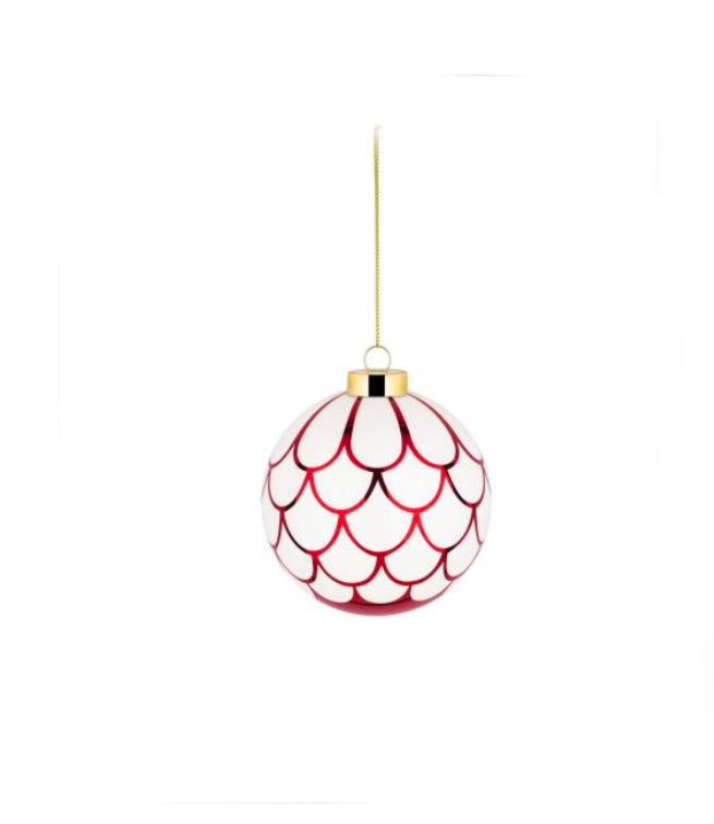 Alessi Delight kerstbal, ontwerp Nika Zupanc, wit met rode schubben