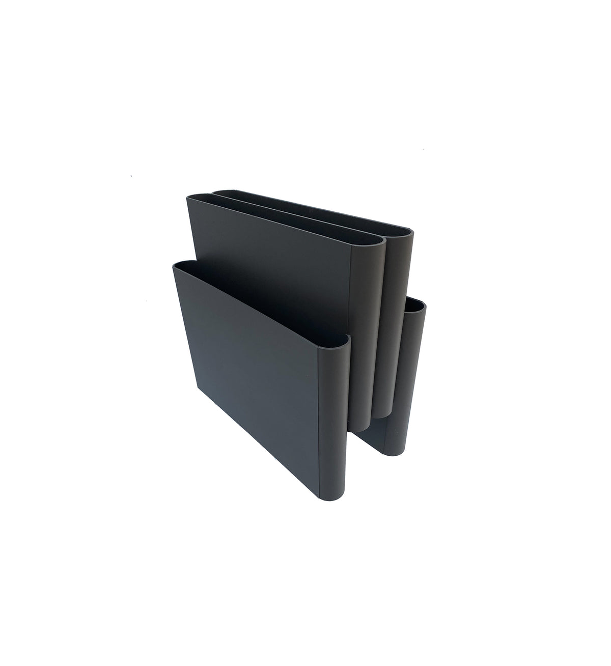 Kartell tijdschriftenrek in antraciet, perspectiefaanzicht, ontwerp Giotto Stoppino