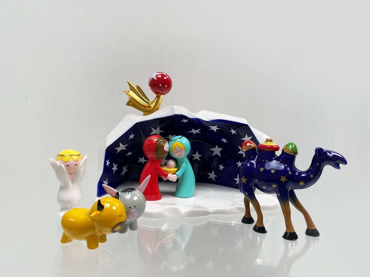 Alessi Happy Eternity kerststal, complete set met beeldjes, kameel, engel en ster