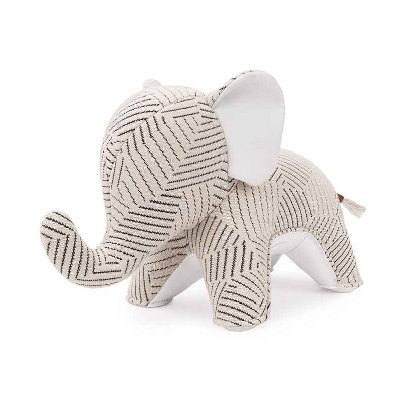 Zuny boekensteun olifant wit met streepjespatroon, achterzijaanzicht