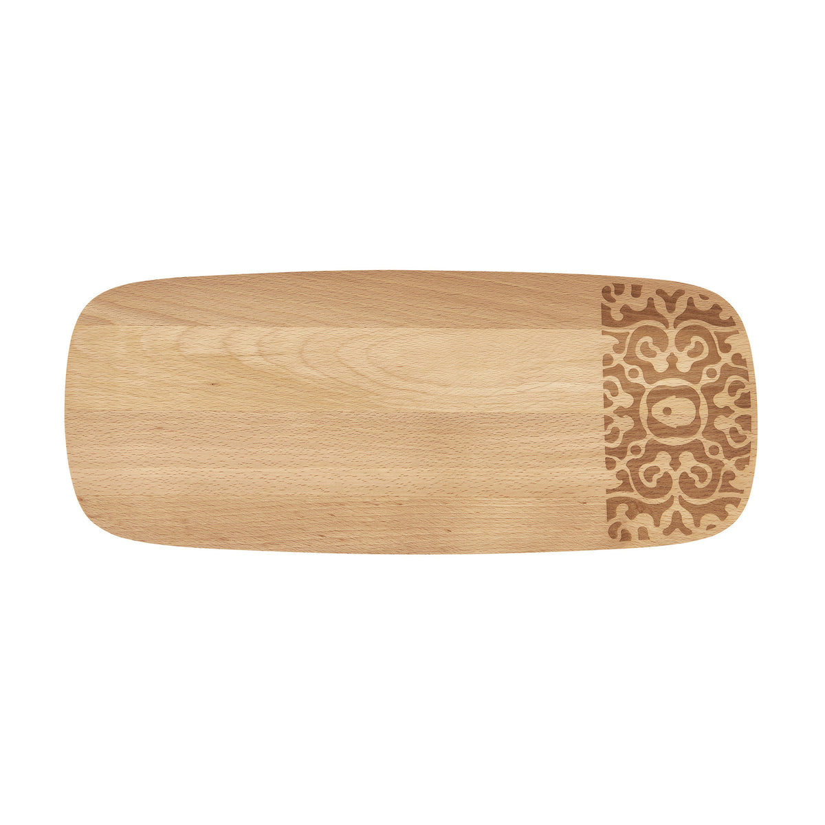 Dressed en plein air serving board in beech wood, top view