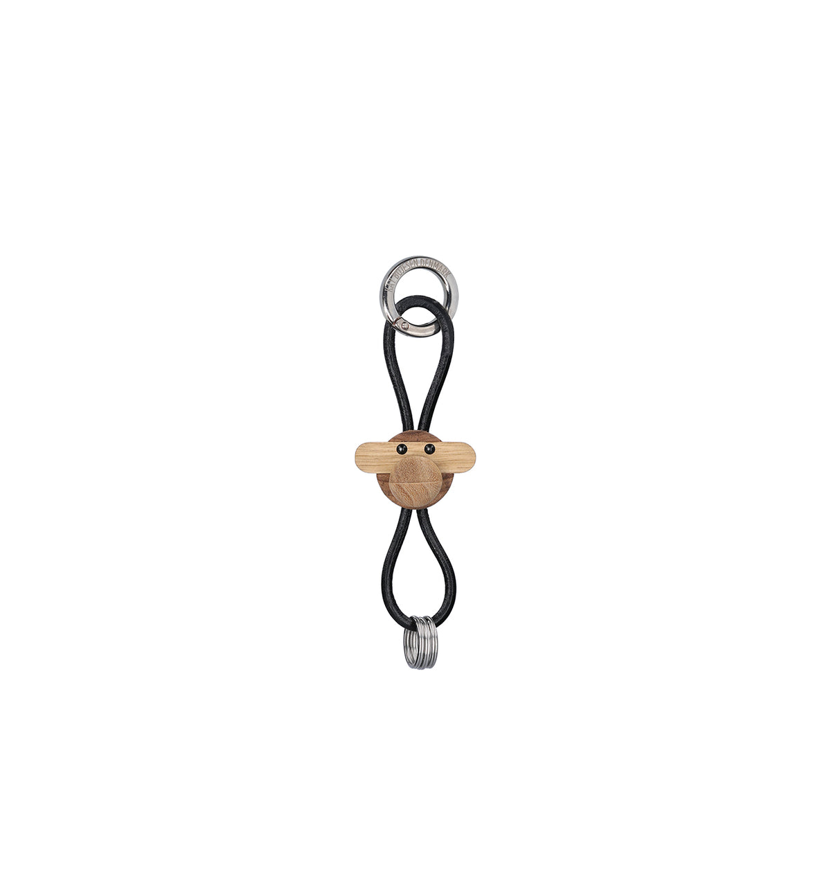 Sleutelhanger van Kaj Bohesen voor Alessi, apenkopje van hout met zwart koord
