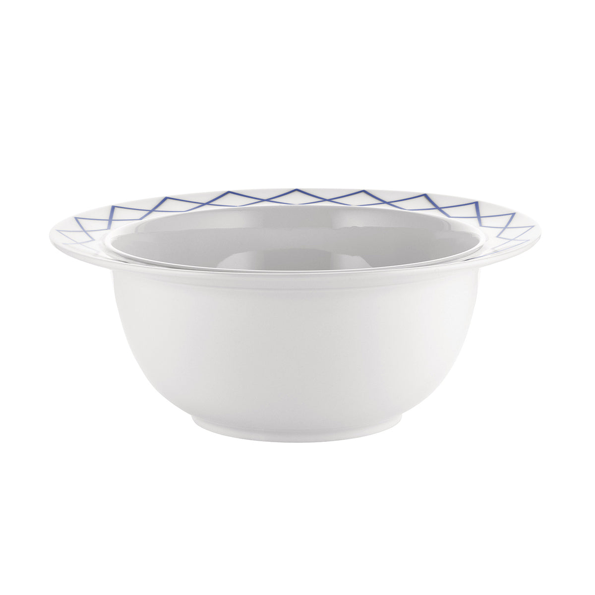 Alessi schaal My Beautiful China van Sottsass, witte porselein met brede rand en blauwe decoratie