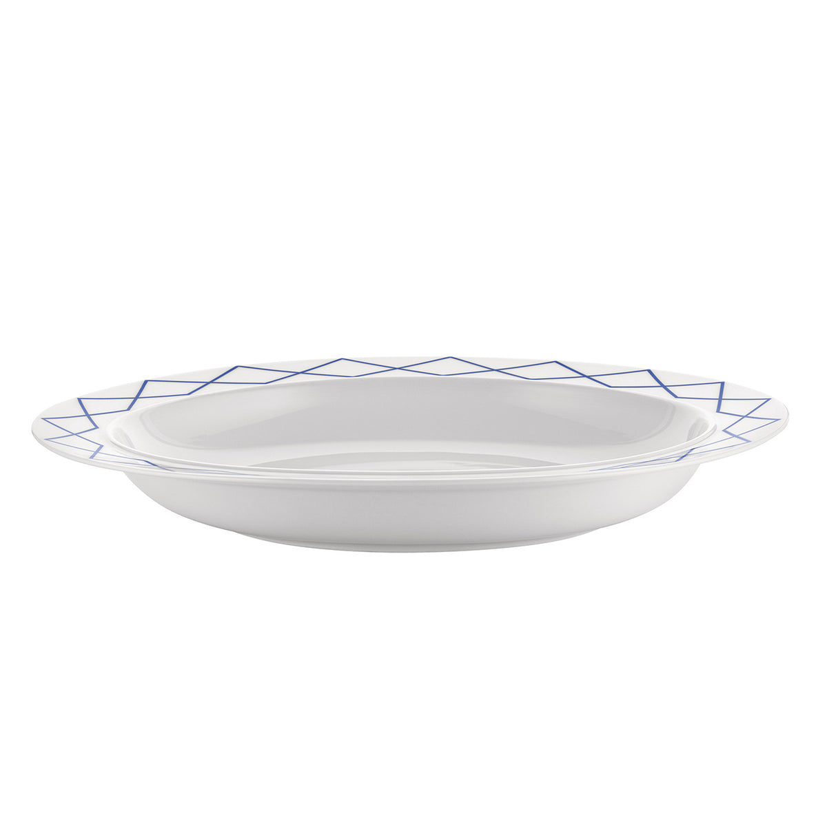 Ovale schaal uit de serie My Beautiful China, zijaanzicht, wit servies met blauwe rand