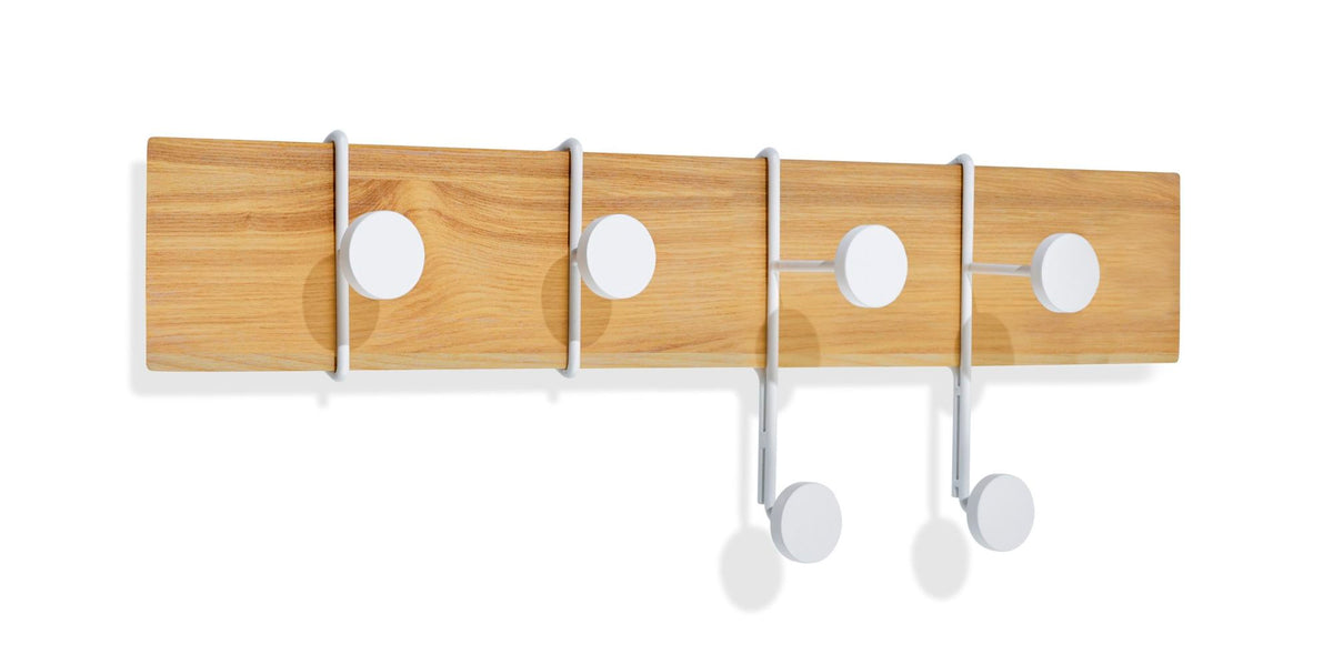 Alessi wand kapstok Strokes and Dots M met haken, hout met witte accenten