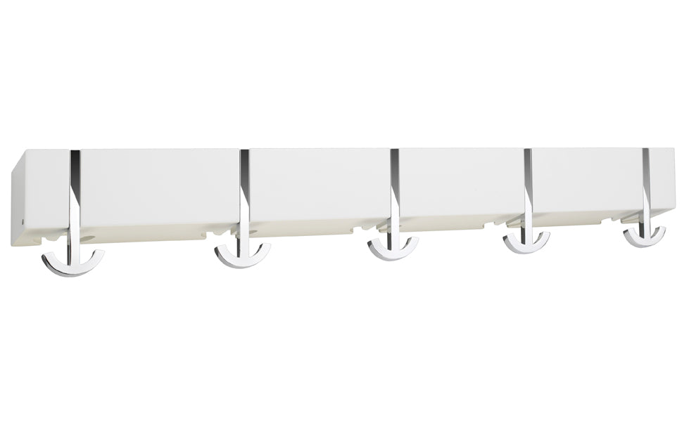 Alessi Ancora Cinque wall coat rack with 5 hooks, white with chrome-plated anchor-shaped hooks