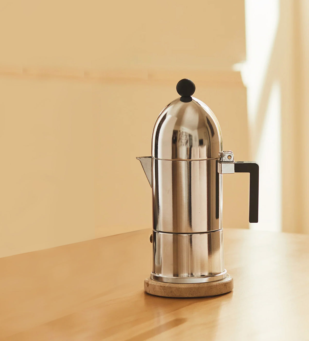 Alessi Cupola espresso coffee maker with black cap, aluminium, not suitable for induction