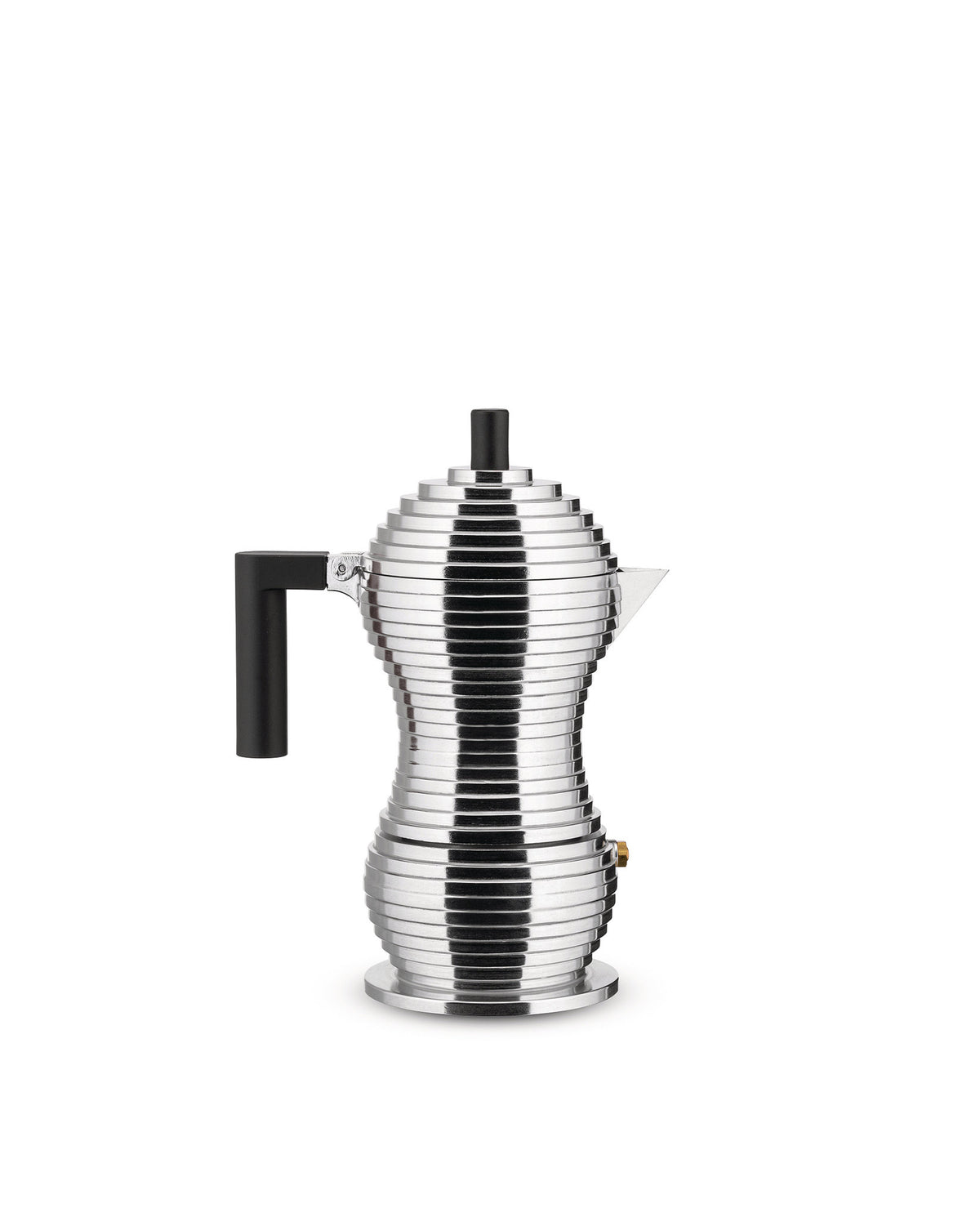Alessi PULCINA espressomaker, 3 kops, aluminium met zwarte greep, ontwerp Michele De Lucchi