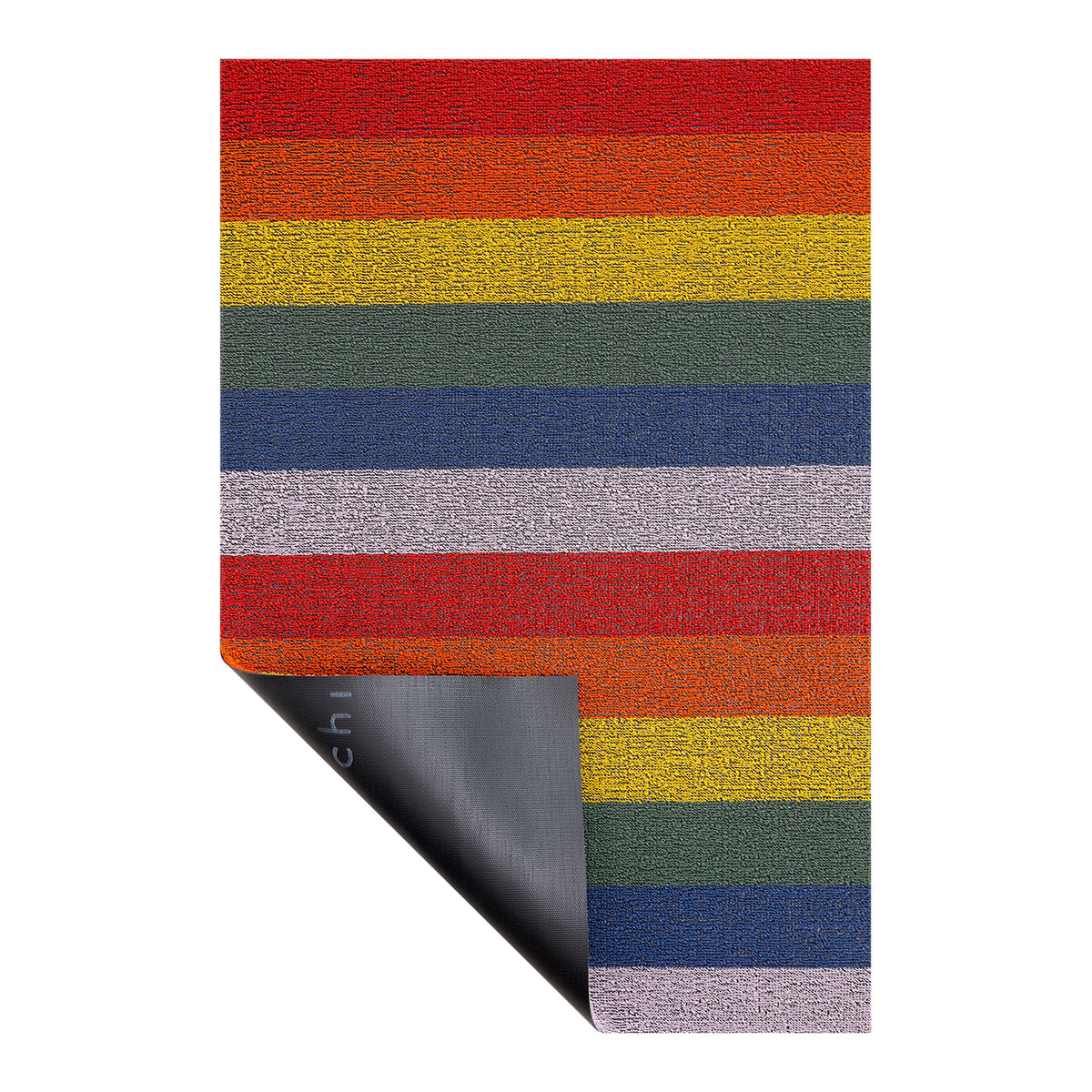 Hoek en rand van de Chilewich deurmat Pride Stripe Rainbow