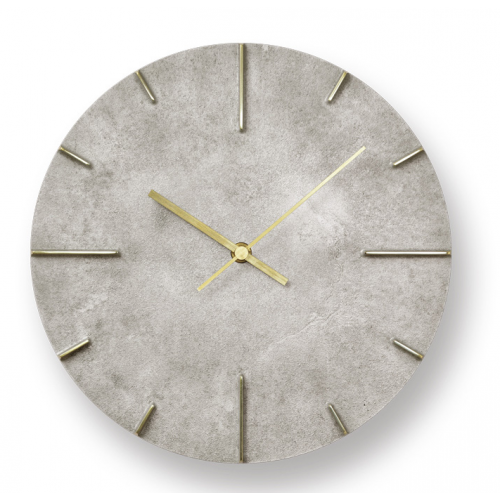 Lemnos Quaint klok, ronde wandklok van zilver-geborsteld koper met goudkleurige wijzers