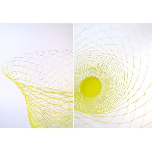 Alessi Air Vase Torafu, papieren vaas met uitvouwbaar rasterpatroon, geel