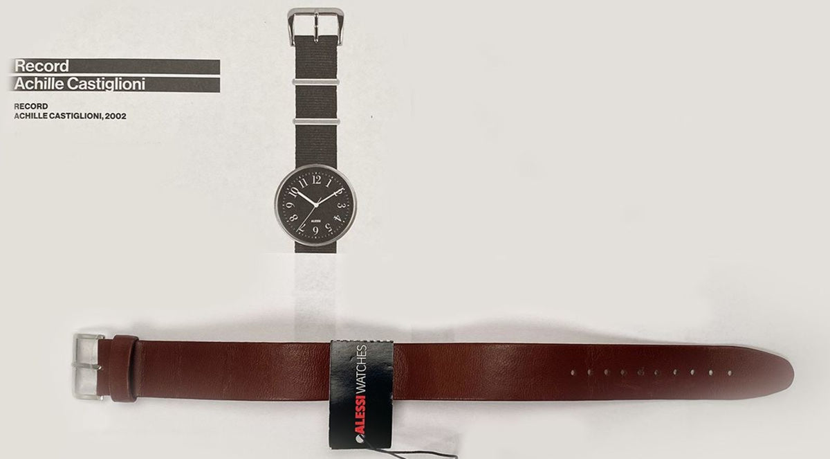 Bruin leren horlogebandje ALSL411 voor Alessi Record AL9001 van Achille Castiglioni