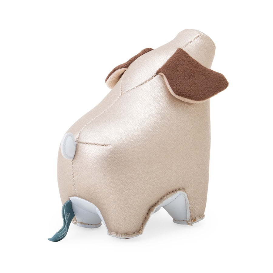 Zuny Pig Diya bookend in pearl gold, rear view with curly tail